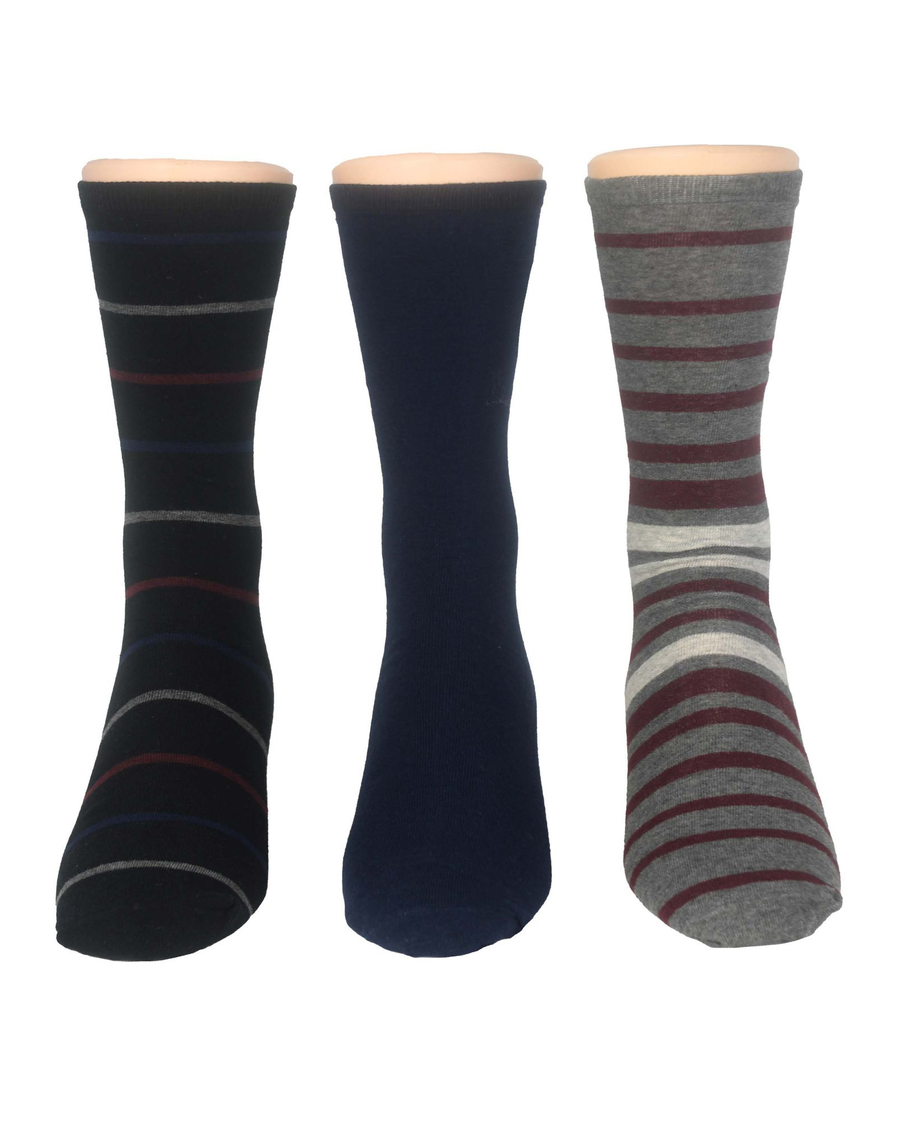 (image for) Innovative Flat Knit Crew Socks with Pattern, 3 Pack